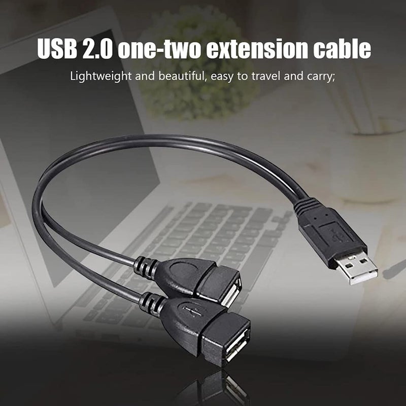 USB 2.0 Extension Cable 1 Male to 2 Female 35cm Data Charging Cable 2 Pack - Image 2